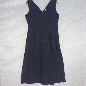 GAP Navy Blue Button Front Sleeveless Linen Blend Dress 8P Fit & Flare Lagenlook